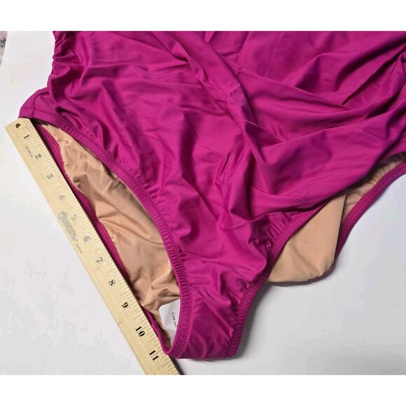 J.Crem Ruched Ruffle One Piece Swimsuit Fucsia Size 22 BP222 - Picture 7 of 11